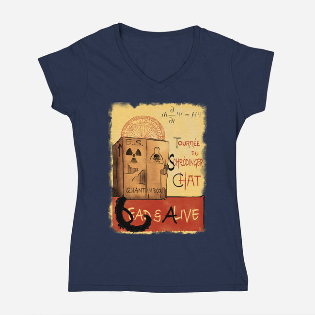 Tournee Du Schrodinger Chat-Womens-V-Neck-Tee-fanfabio