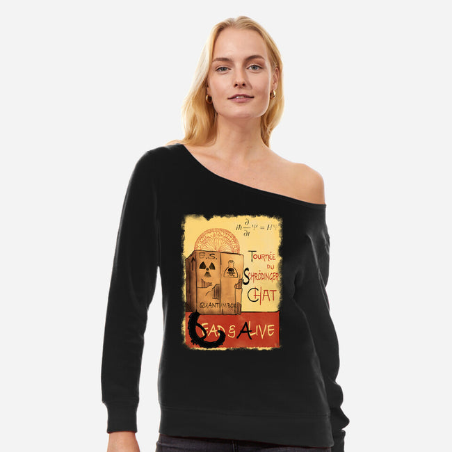 Tournee Du Schrodinger Chat-Womens-Off Shoulder-Sweatshirt-fanfabio