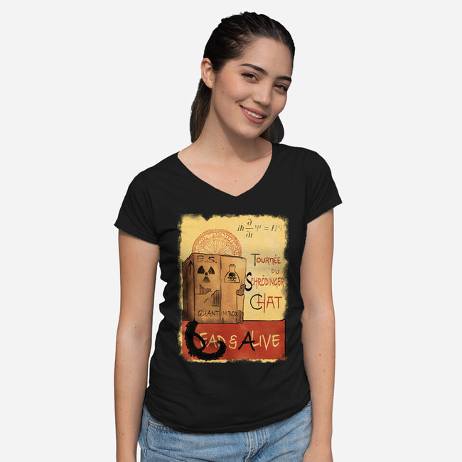 Tournee Du Schrodinger Chat-Womens-V-Neck-Tee-fanfabio