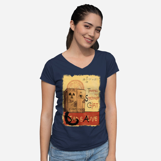 Tournee Du Schrodinger Chat-Womens-V-Neck-Tee-fanfabio