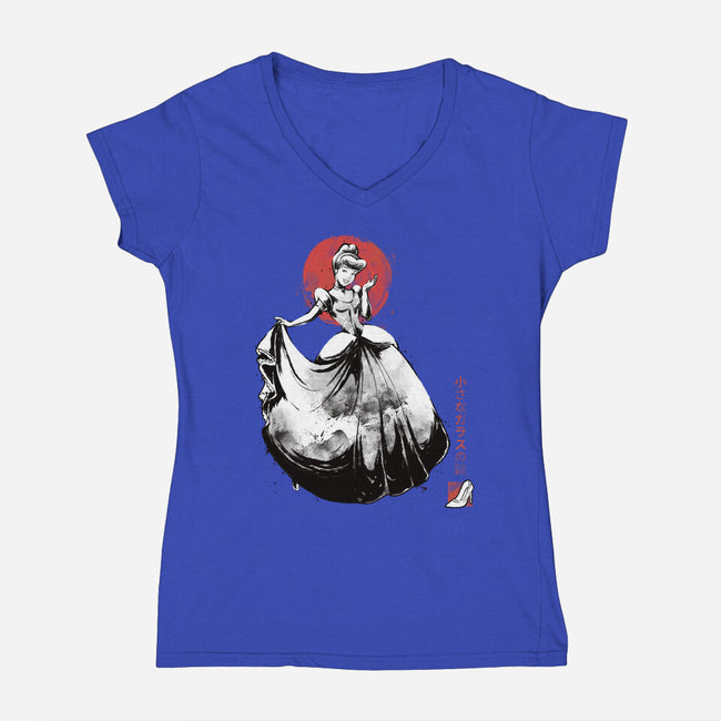 Moonlit Maiden Sumi-e-Womens-V-Neck-Tee-Astrobot Invention