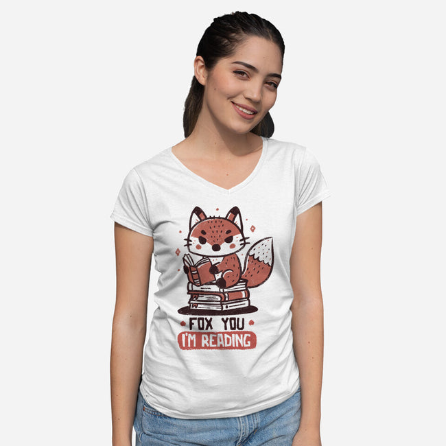 Fox You I'm Reading-Womens-V-Neck-Tee-koalastudio