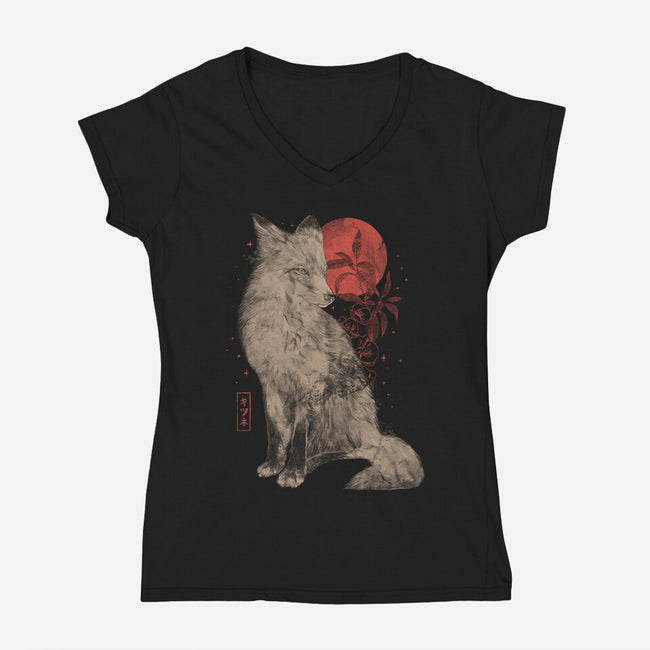 Bloomy Fox-Womens-V-Neck-Tee-eduely