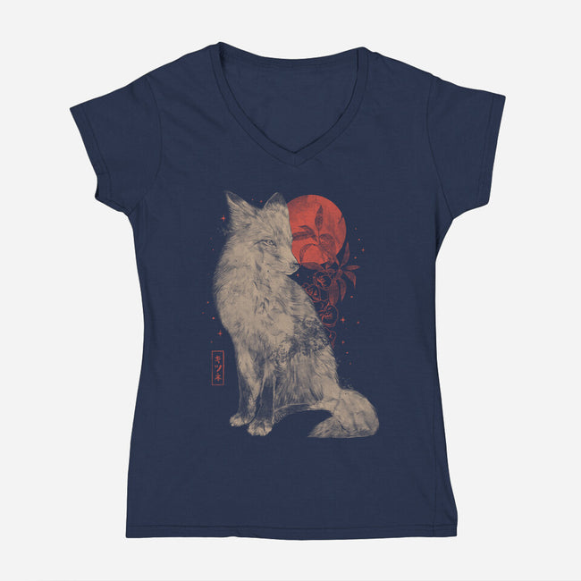 Bloomy Fox-Womens-V-Neck-Tee-eduely