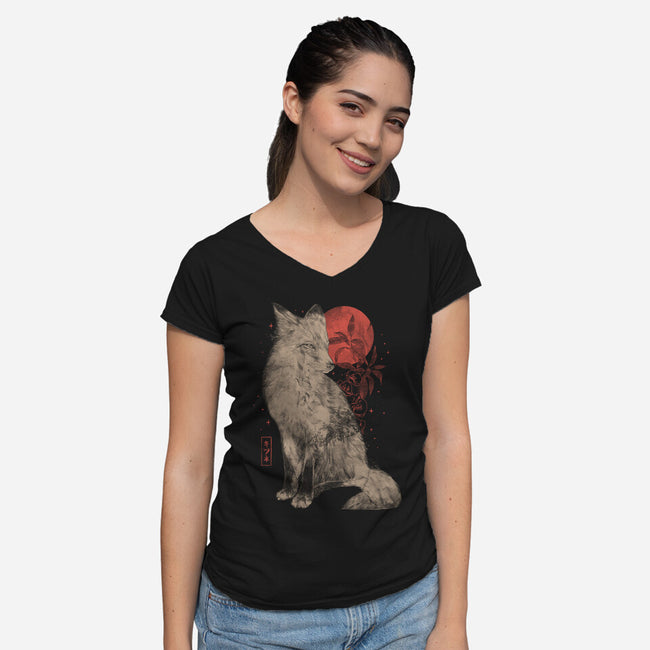 Bloomy Fox-Womens-V-Neck-Tee-eduely