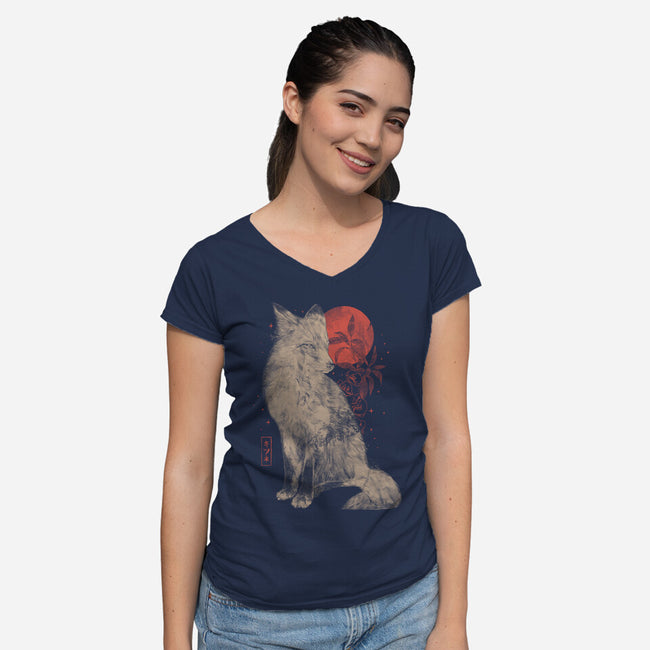 Bloomy Fox-Womens-V-Neck-Tee-eduely