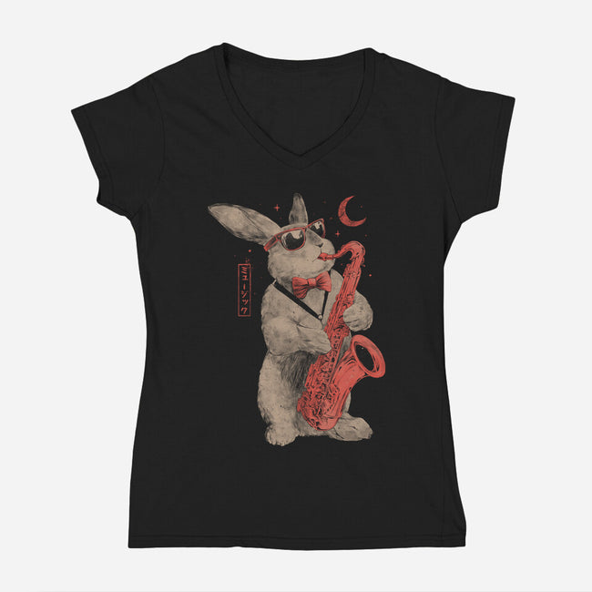 Jazz Bunny-Womens-V-Neck-Tee-eduely