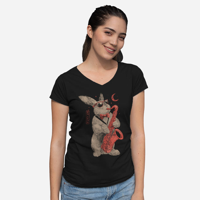 Jazz Bunny-Womens-V-Neck-Tee-eduely