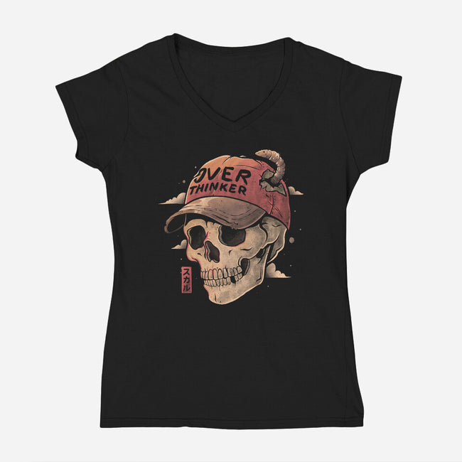 Overthinker Skull-Womens-V-Neck-Tee-eduely