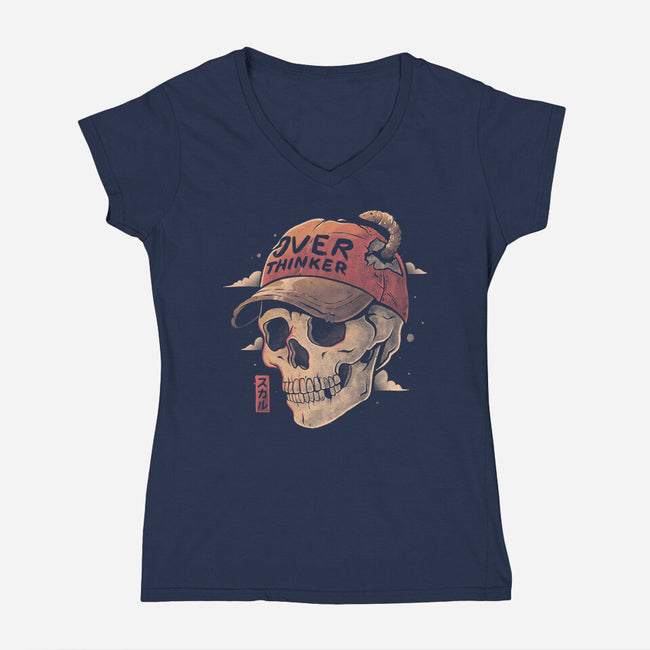 Overthinker Skull-Womens-V-Neck-Tee-eduely