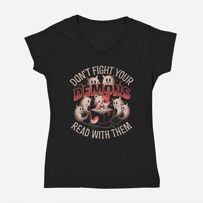 Read With Your Demons-Womens-V-Neck-Tee-eduely
