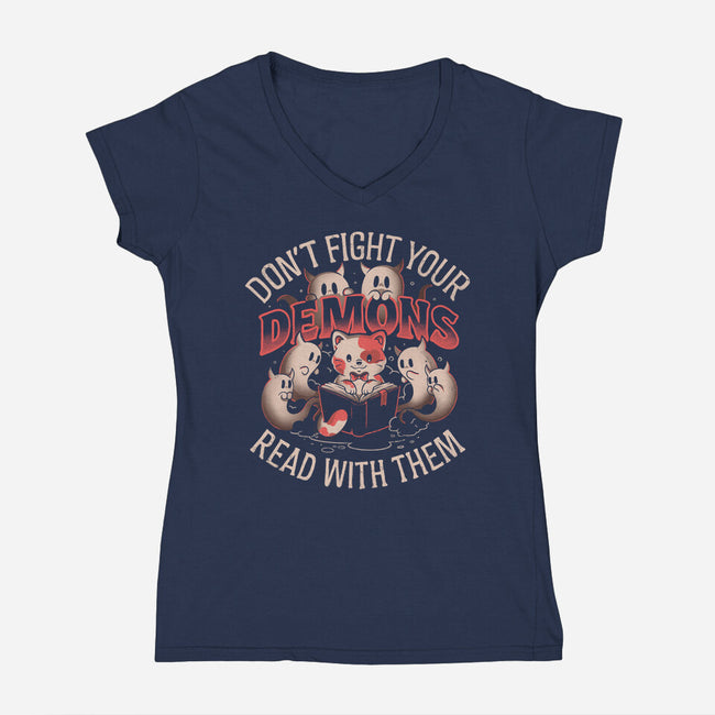 Read With Your Demons-Womens-V-Neck-Tee-eduely