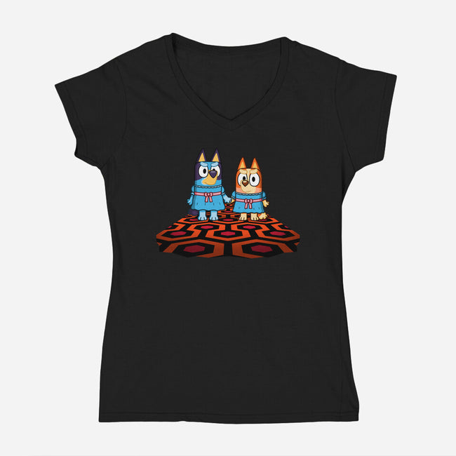 Doggy Twins-Womens-V-Neck-Tee-Raffiti