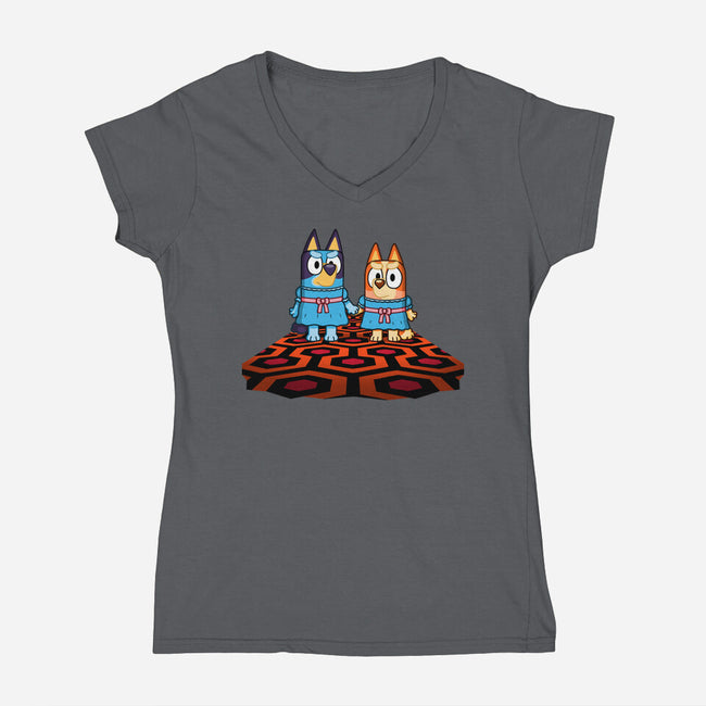 Doggy Twins-Womens-V-Neck-Tee-Raffiti