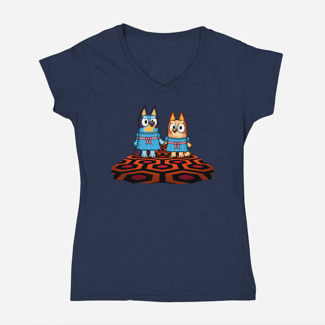 Doggy Twins-Womens-V-Neck-Tee-Raffiti