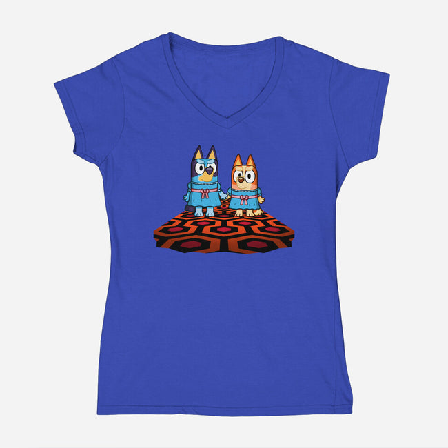 Doggy Twins-Womens-V-Neck-Tee-Raffiti