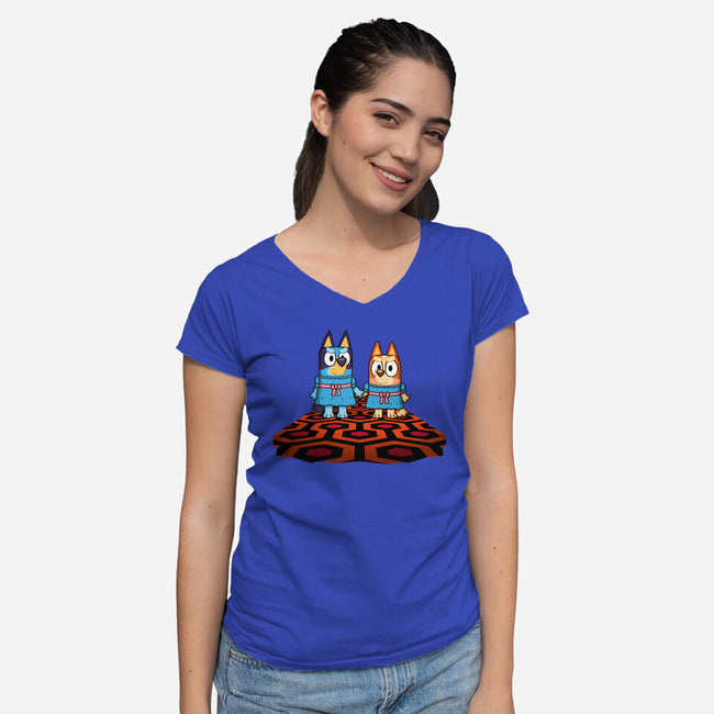Doggy Twins-Womens-V-Neck-Tee-Raffiti