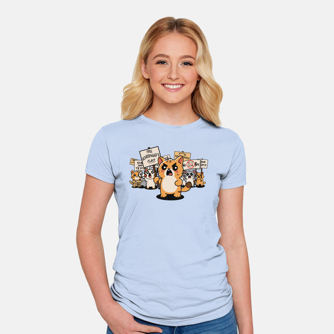 Cat Protest-Womens-Fitted-Tee-fanfabio