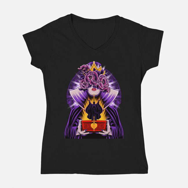 Dark Queen Flower Face-Womens-V-Neck-Tee-rmatix