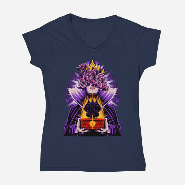 Dark Queen Flower Face-Womens-V-Neck-Tee-rmatix