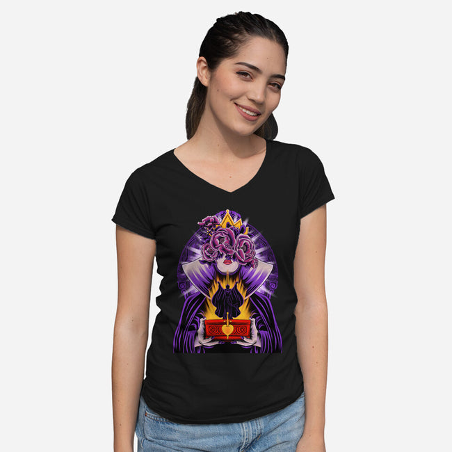Dark Queen Flower Face-Womens-V-Neck-Tee-rmatix