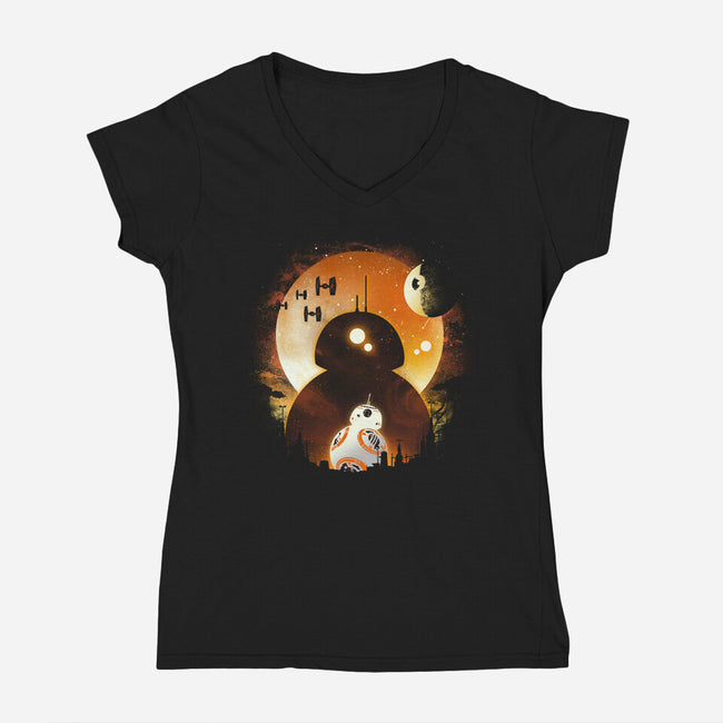 Astromech Night-Womens-V-Neck-Tee-dandingeroz