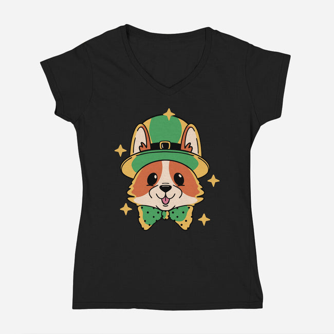 Lucky Corgi-Womens-V-Neck-Tee-brunopires