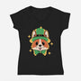 Lucky Corgi-Womens-V-Neck-Tee-brunopires
