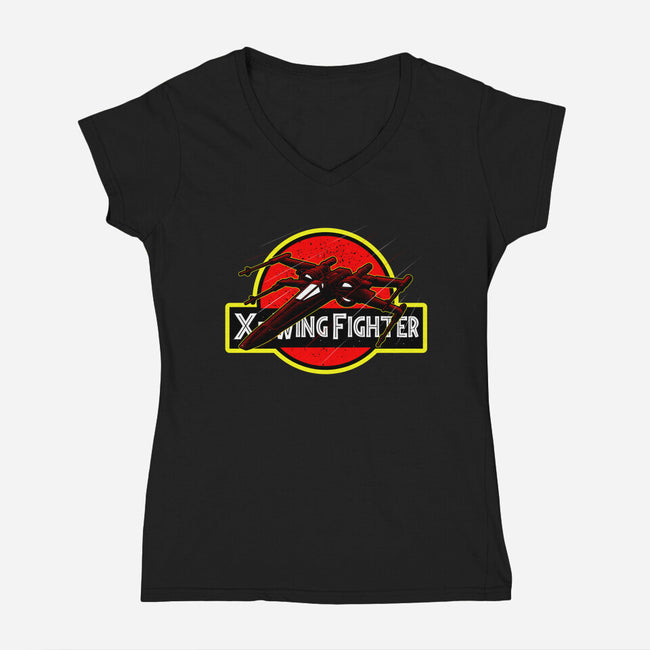 X-Wing Park-Womens-V-Neck-Tee-Astrobot Invention