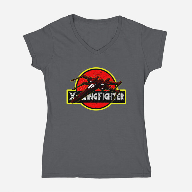 X-Wing Park-Womens-V-Neck-Tee-Astrobot Invention