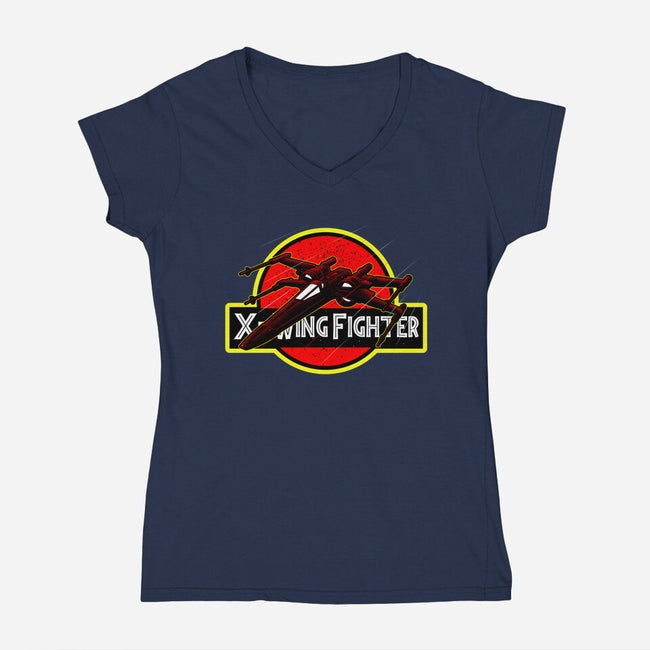 X-Wing Park-Womens-V-Neck-Tee-Astrobot Invention