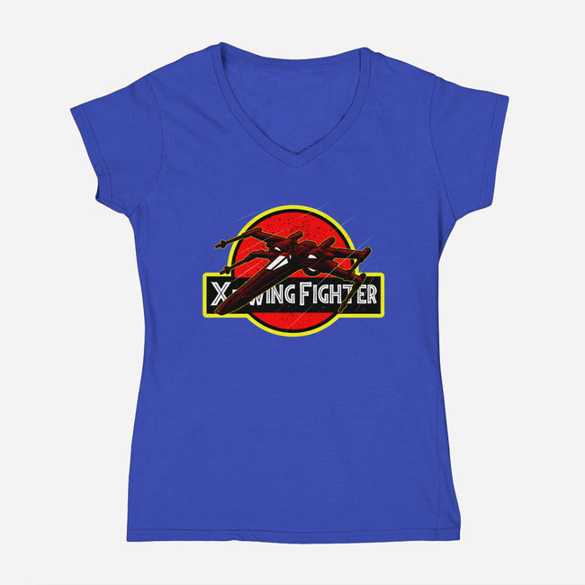 X-Wing Park-Womens-V-Neck-Tee-Astrobot Invention