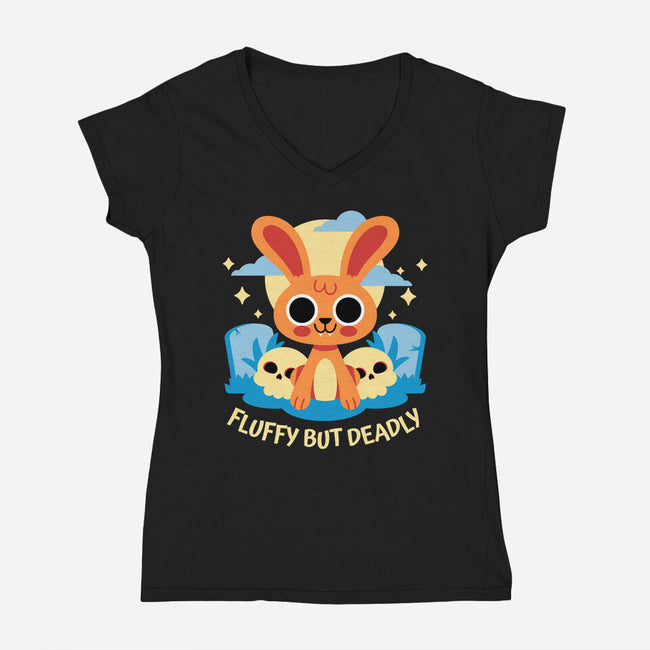 Fluffy But Deadly-Womens-V-Neck-Tee-FunkVampire