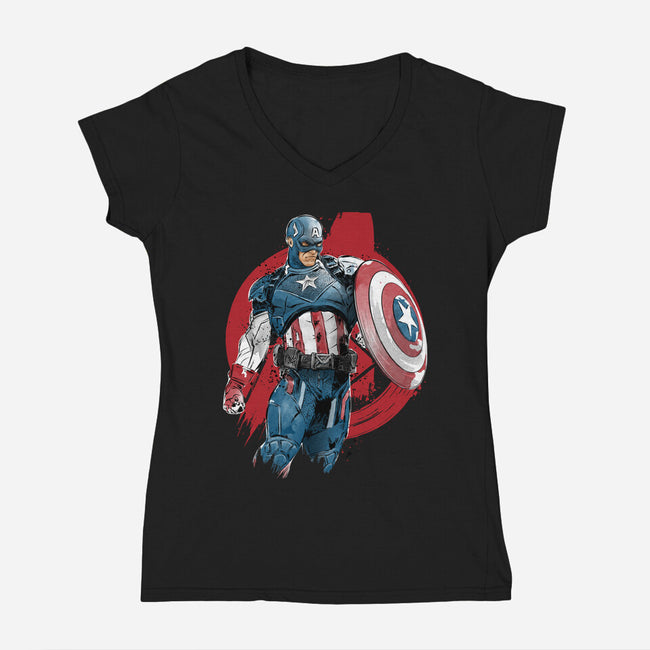 The First Avenger-Womens-V-Neck-Tee-DrMonekers