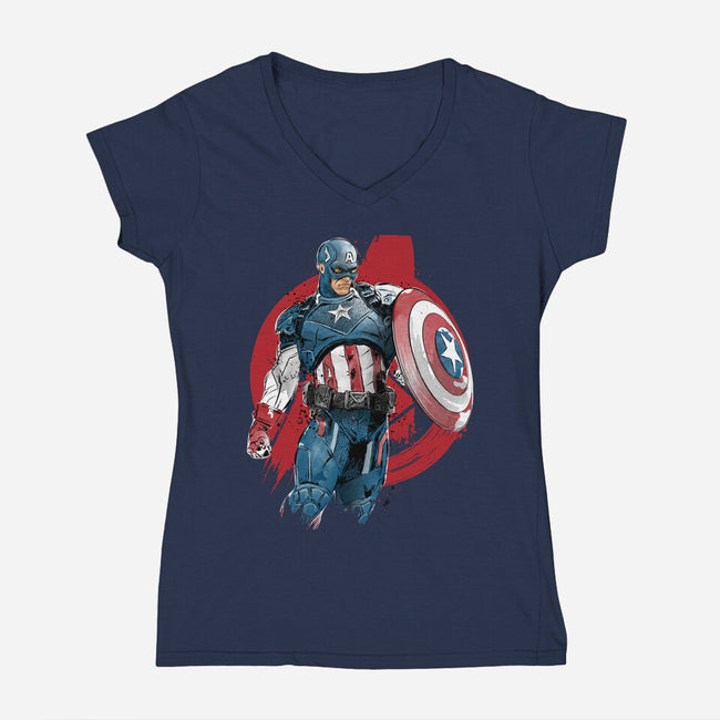The First Avenger-Womens-V-Neck-Tee-DrMonekers