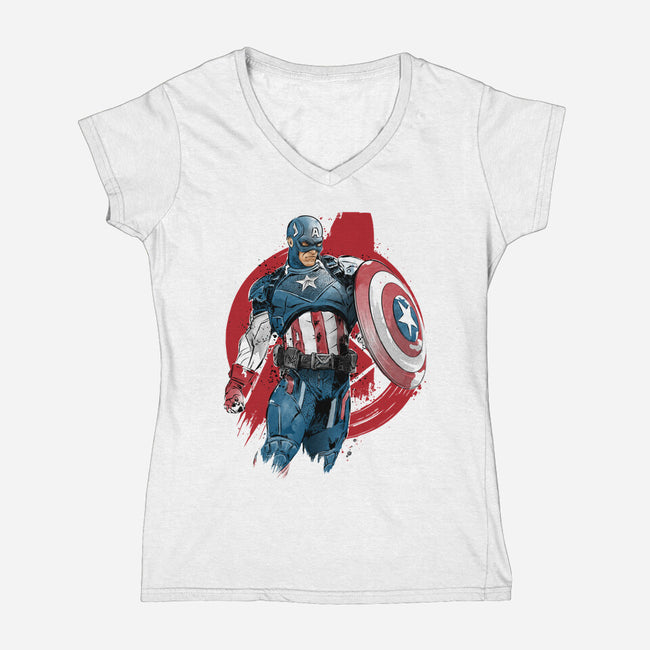 The First Avenger-Womens-V-Neck-Tee-DrMonekers
