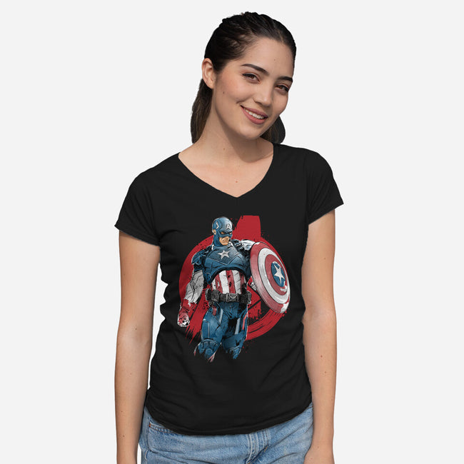 The First Avenger-Womens-V-Neck-Tee-DrMonekers