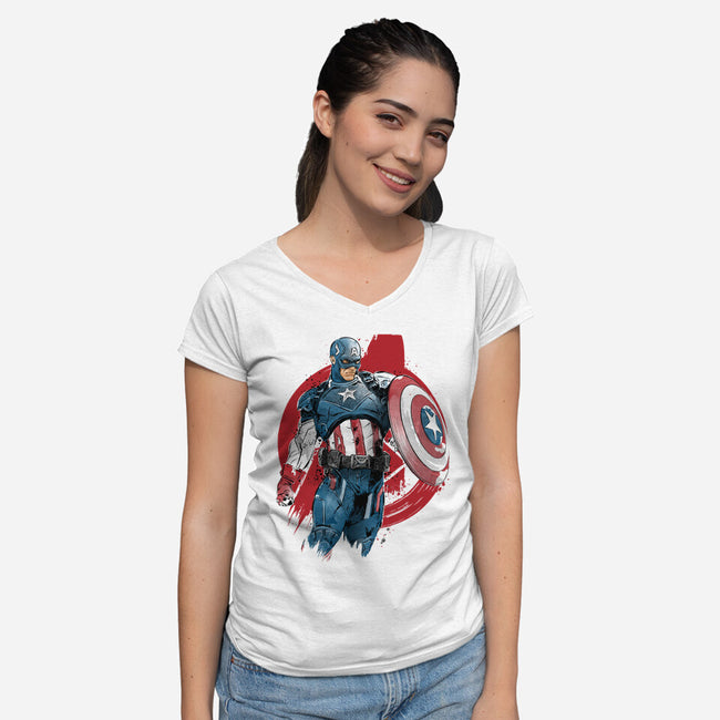 The First Avenger-Womens-V-Neck-Tee-DrMonekers