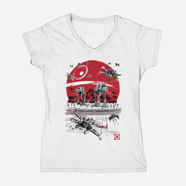 Battle On The Beach-Womens-V-Neck-Tee-DrMonekers