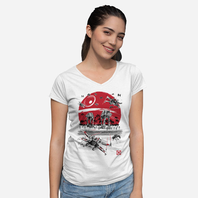 Battle On The Beach-Womens-V-Neck-Tee-DrMonekers