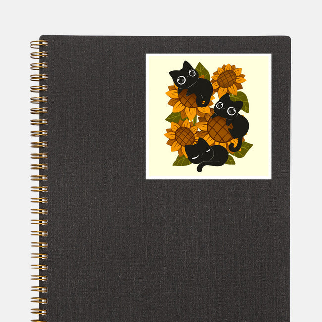 Sunflowers And Black Kitties-None-Glossy-Sticker-ricolaa