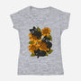 Sunflowers And Black Kitties-Womens-V-Neck-Tee-ricolaa