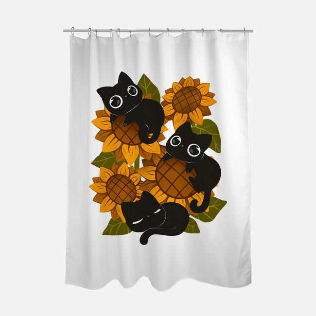 Sunflowers And Black Kitties-None-Polyester-Shower Curtain-ricolaa