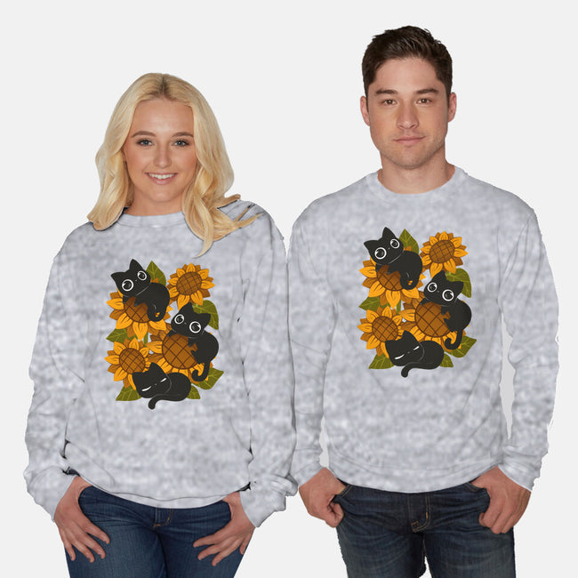 Sunflowers And Black Kitties-Unisex-Crew Neck-Sweatshirt-ricolaa