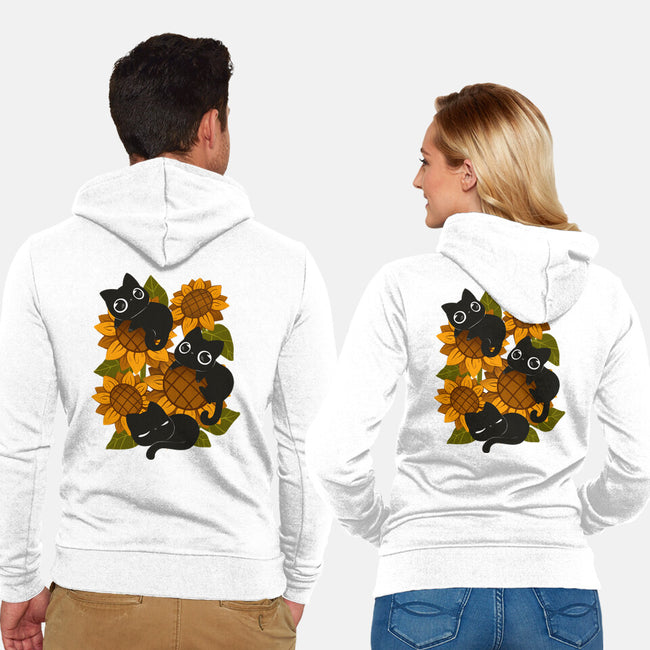 Sunflowers And Black Kitties-Unisex-Zip-Up-Sweatshirt-ricolaa