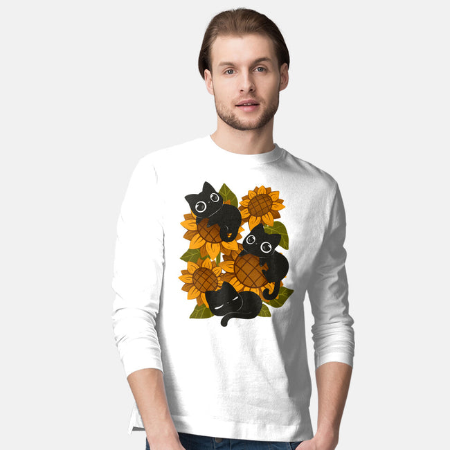Sunflowers And Black Kitties-Mens-Long Sleeved-Tee-ricolaa