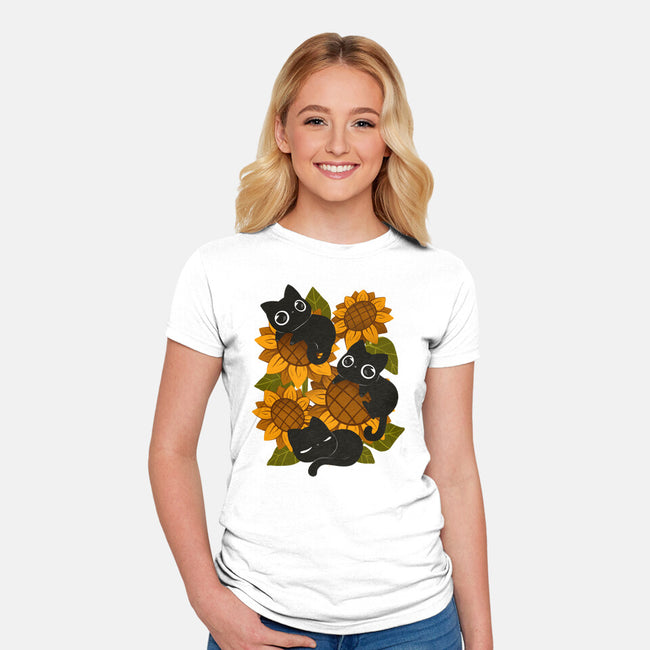 Sunflowers And Black Kitties-Womens-Fitted-Tee-ricolaa