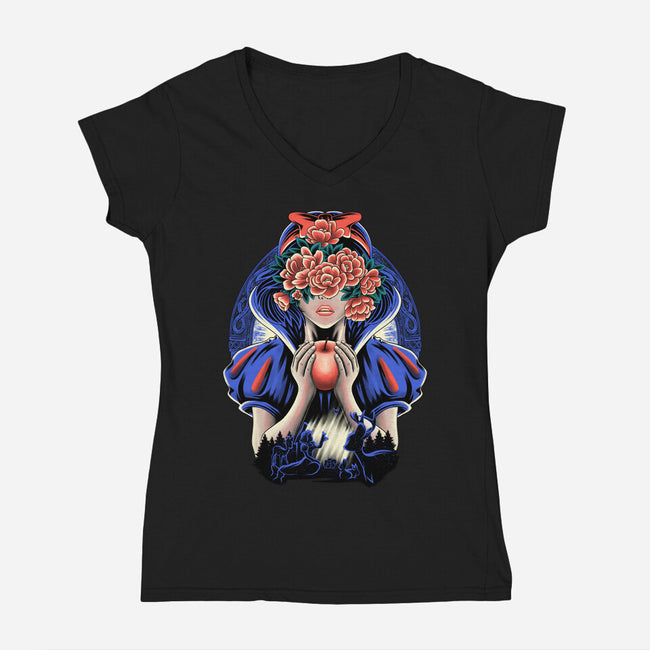 Snow Princess Flower Face-Womens-V-Neck-Tee-rmatix