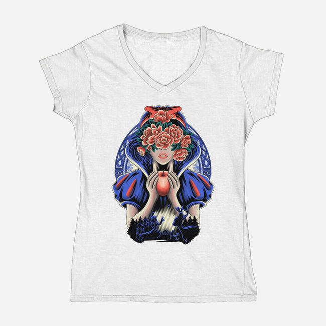 Snow Princess Flower Face-Womens-V-Neck-Tee-rmatix