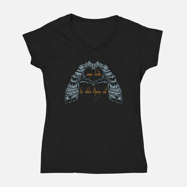 One Love To Rule Them All-Womens-V-Neck-Tee-momma_gorilla